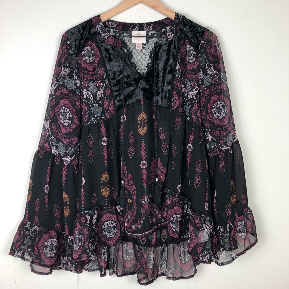 Knox Rose Rose And Black Babydoll Top, Large